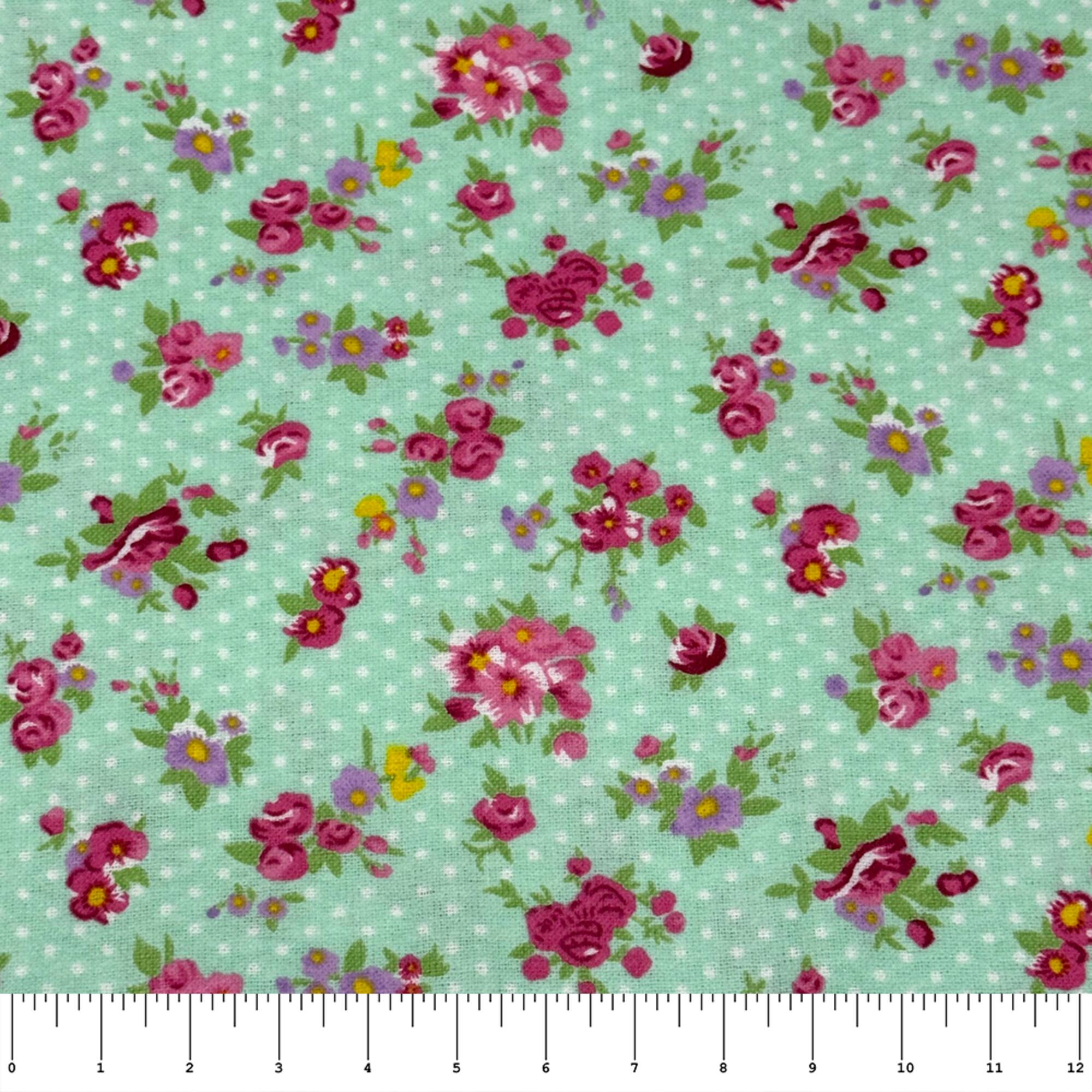 Feldman Blue Flowers & Dots Cotton Flannel